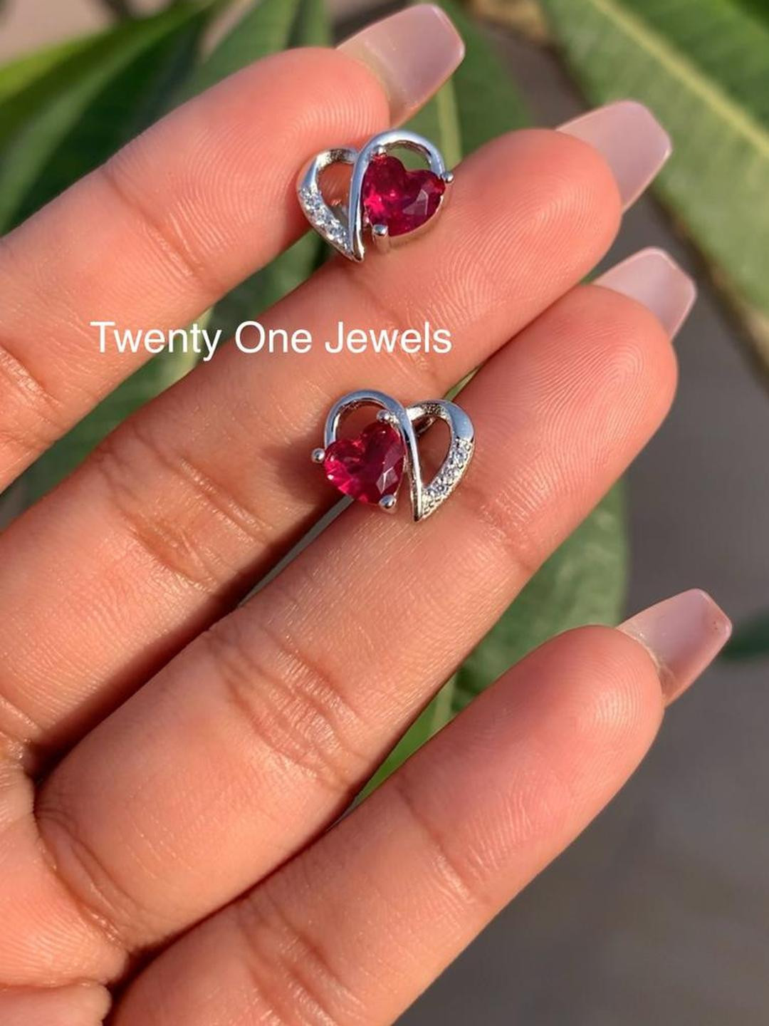 Ruby Heart Solitaire Mitsy Studs on Pure 925 Silver
