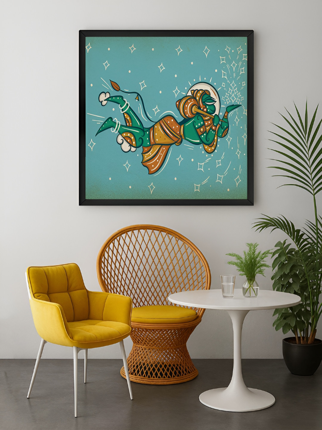 999Store Green & Brown Mythical Hanuman Flying With The Mountain Of Herb Canvas Wall Art