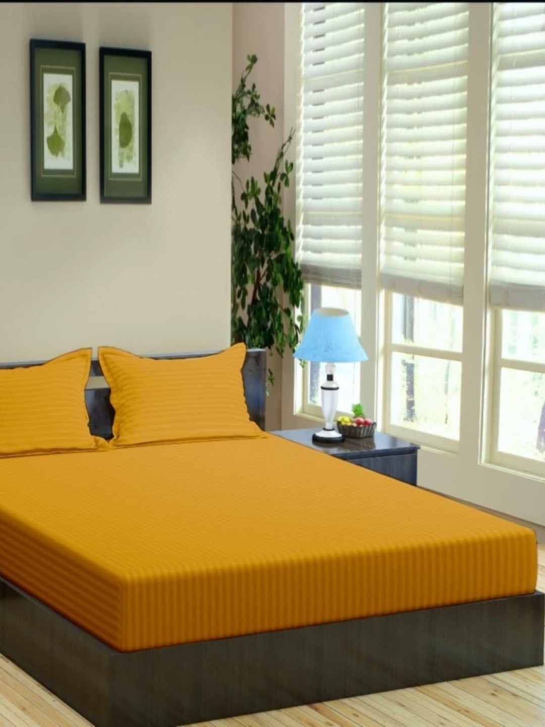 Trance Home Linen Striped Cotton 200 TC King Bedsheet Set 1.98 m x 1.83 m