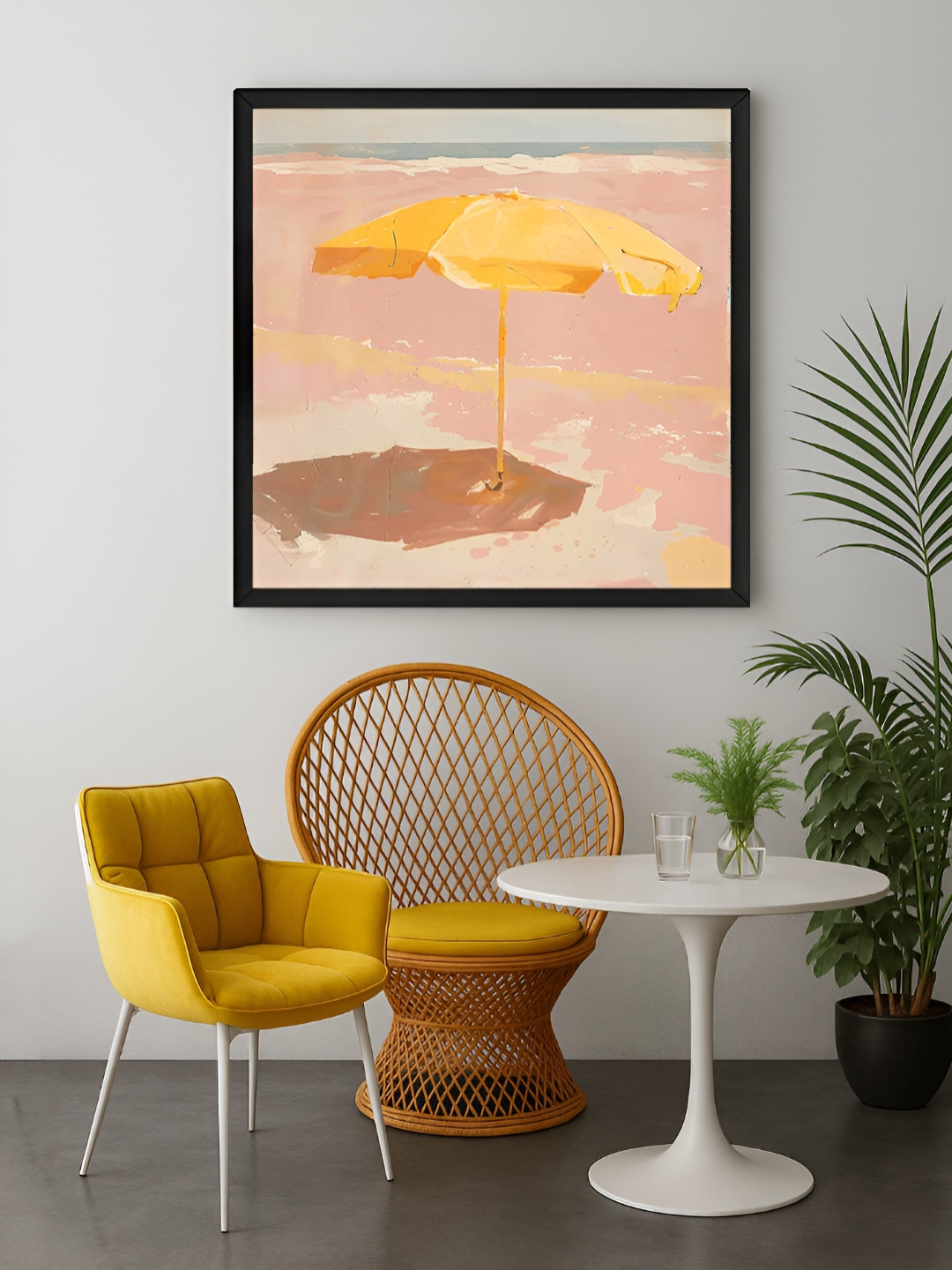 999Store Yellow & Brown Minimalist Beach Canvas Wall Art