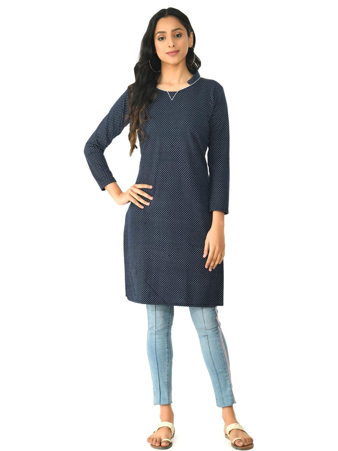 KAYU Women Fleece Warm Printed Full Sleeve Short Kurtis