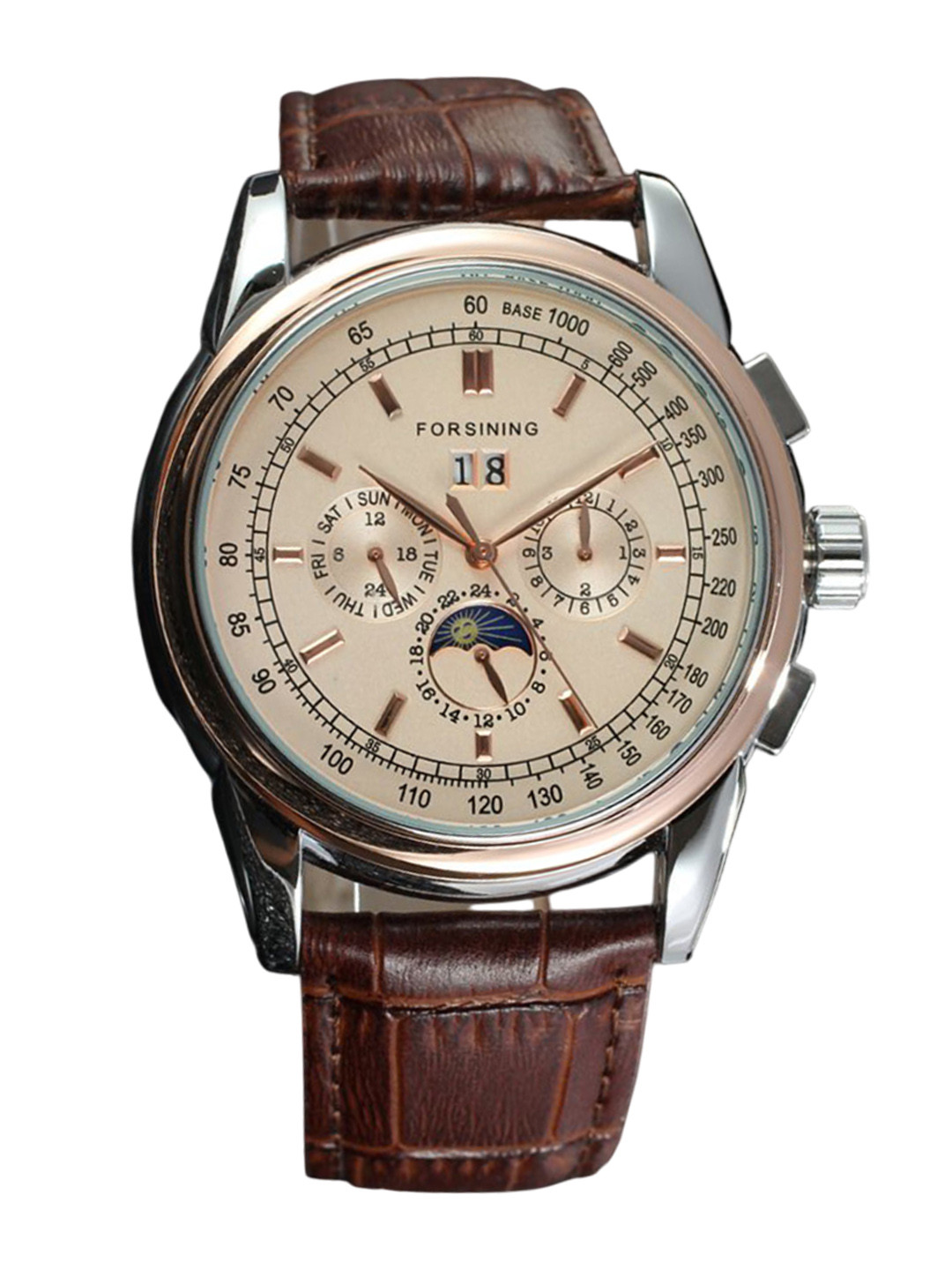 FORSINING Men Waterproof Automatic Watch with Moon Phase & Calendar Feature