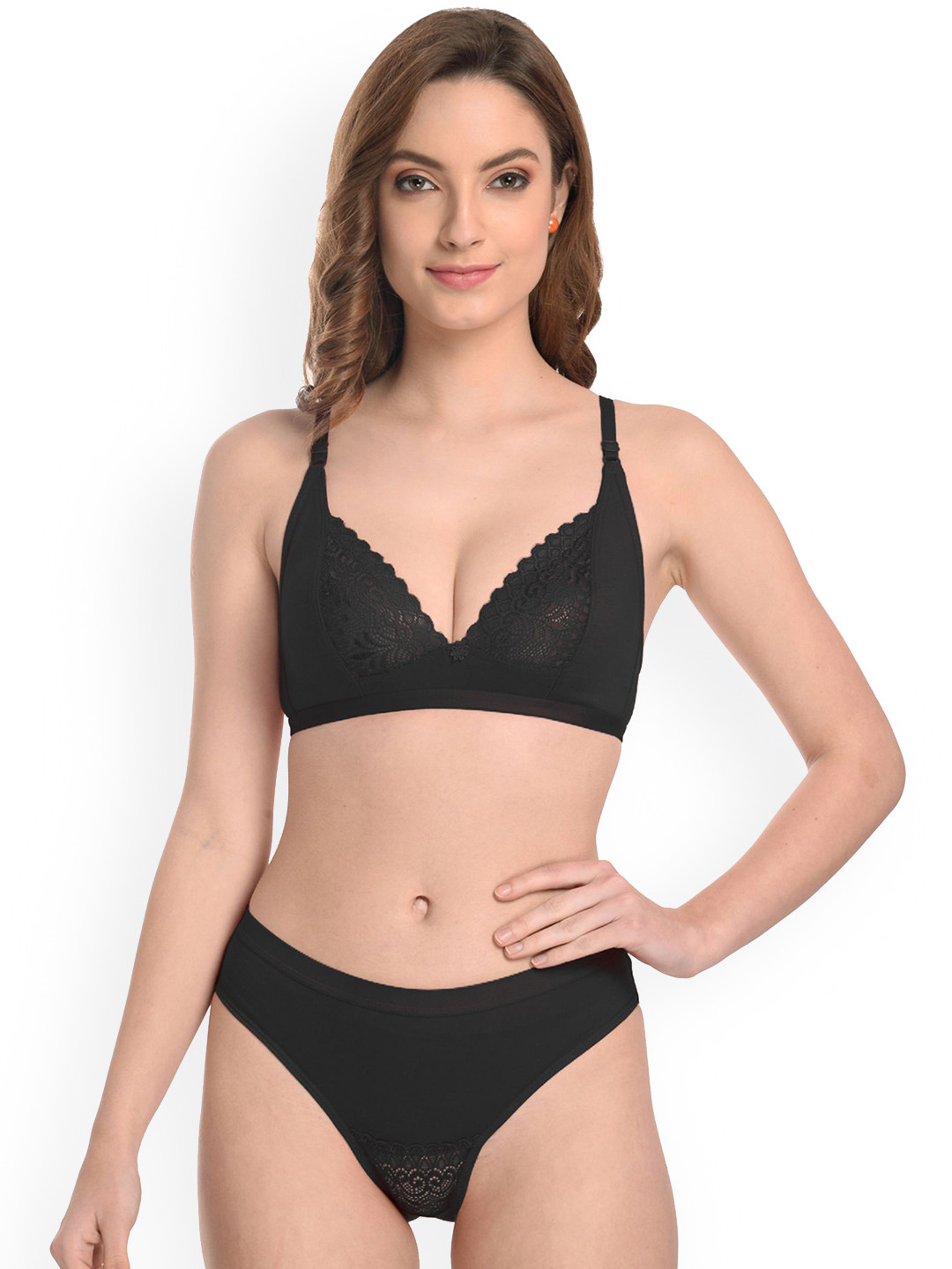 Samvar Self Design Non Padded Lingerie Sets A-Yani Set_Bl