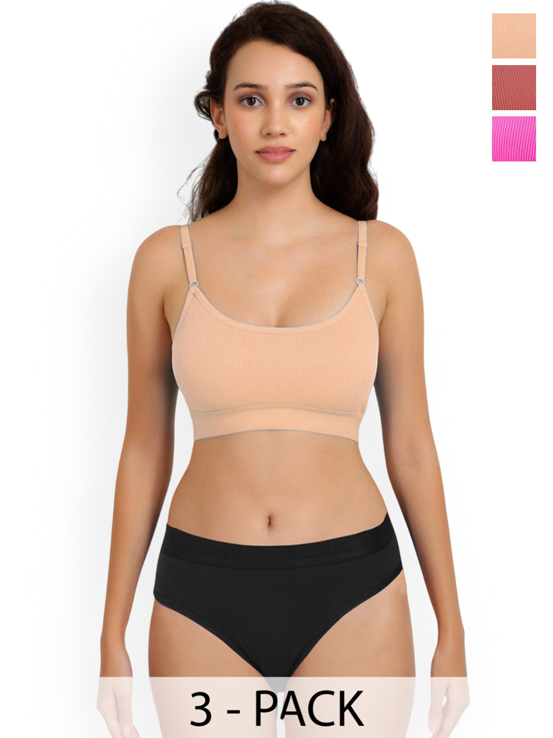 Samvar Pack Of 3 Non-Padded Lingerie Set  Goma Set_P,O,Br