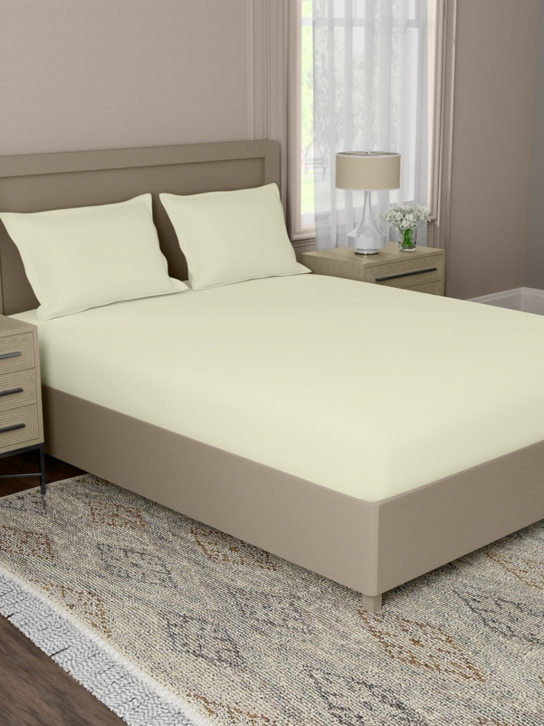 home expressions Splash White Solid Cotton144 TC  Super King Bedsheet Set 2.74 m X 2.74 m