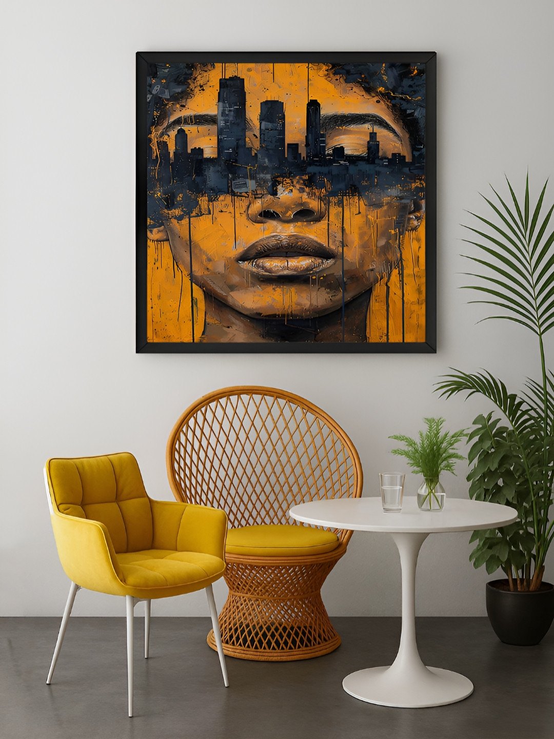 999Store Brown & Navy Blue Face Printed Canvas Wall Art