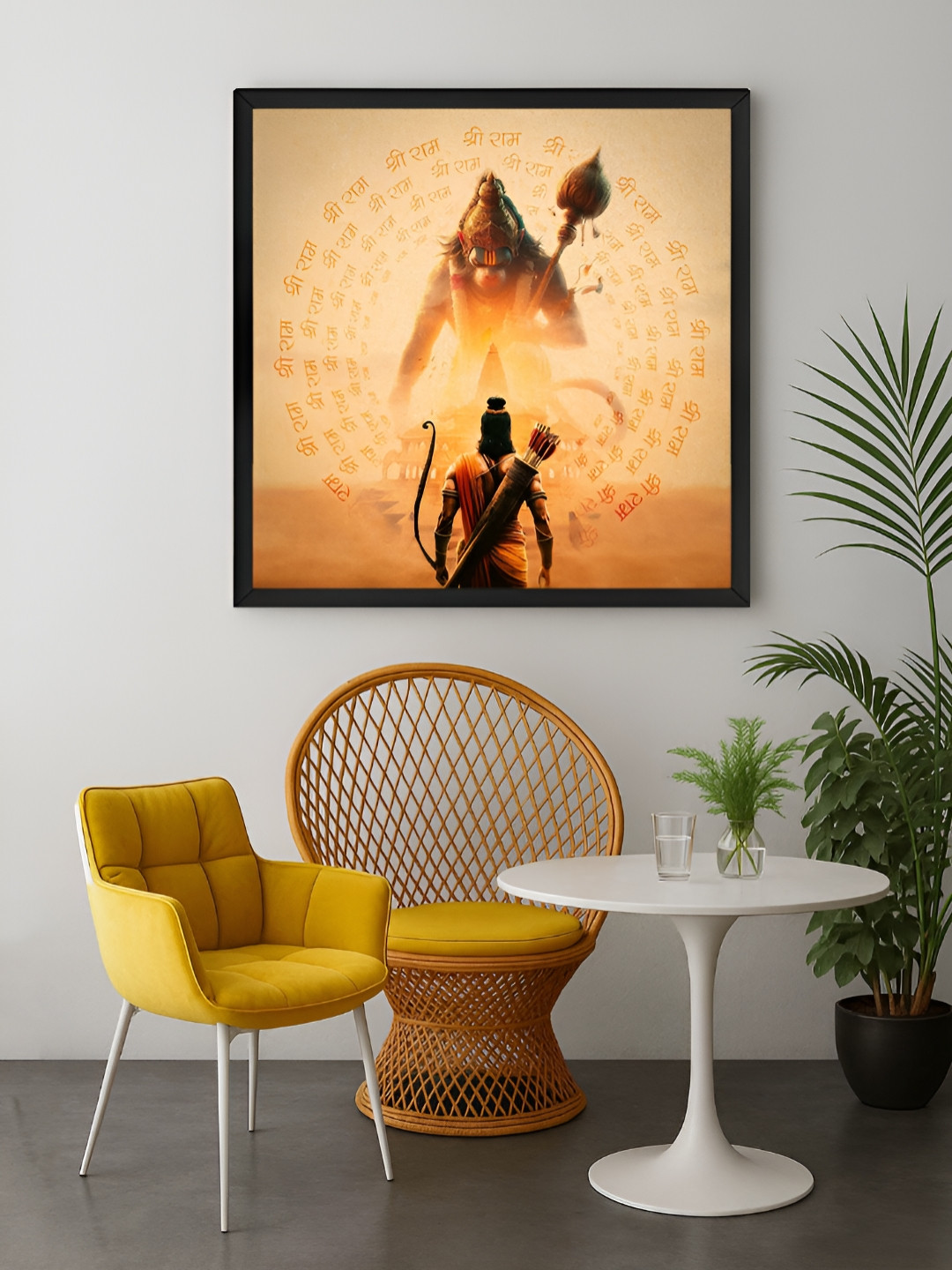 999Store Brown & Orange Lord Ram And Hanuman Canvas Wall Art