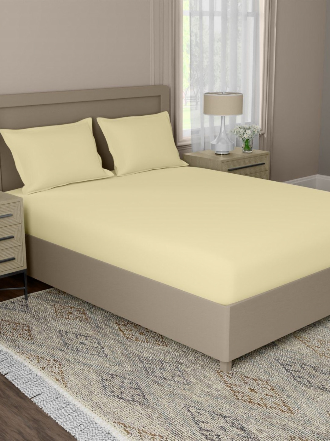 home expressions Splash Beige Solid Cotton144 TC Super King Bedsheet S