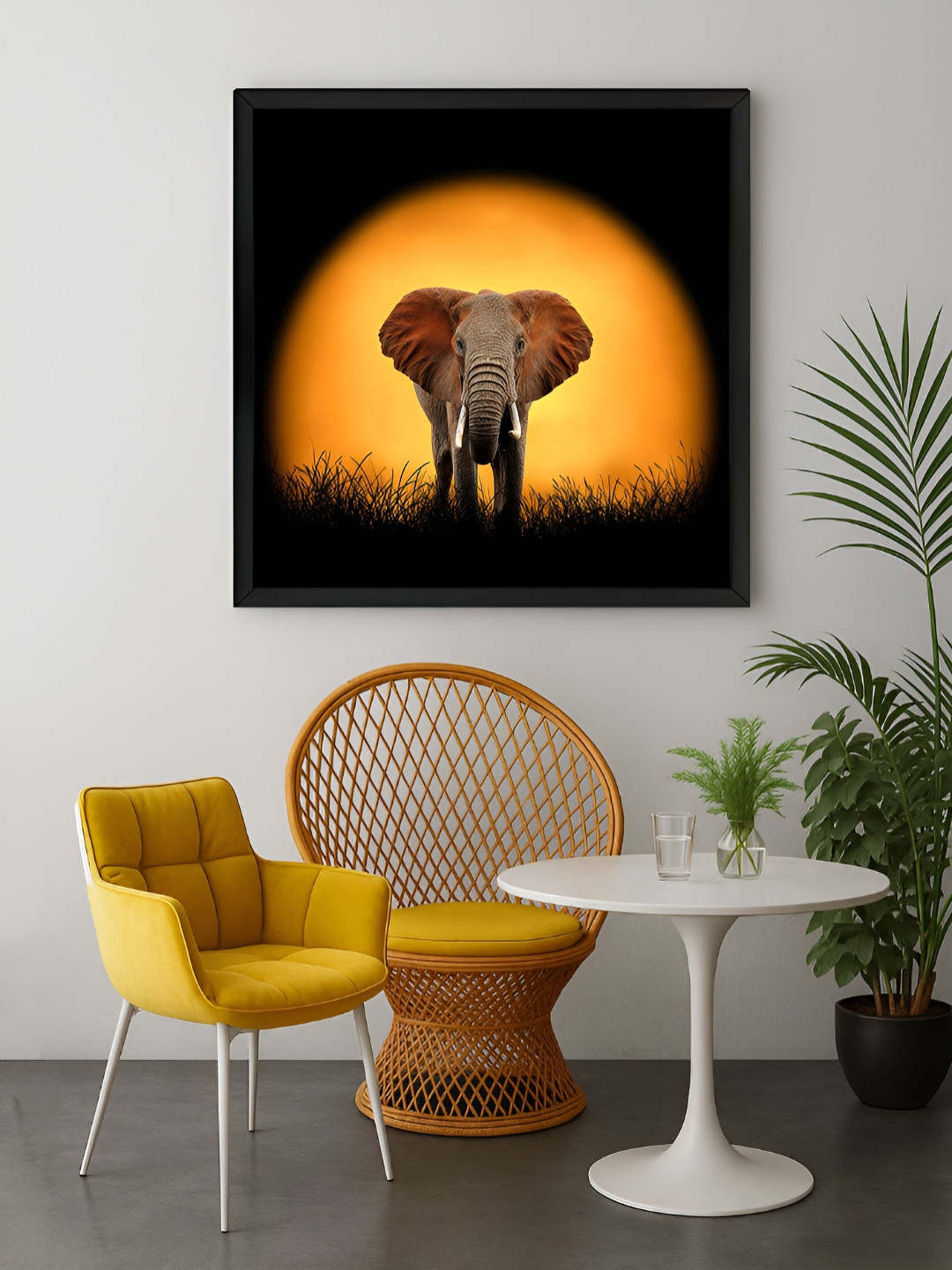 999Store Black & Orange Sunset Elephant Canvas Wall Art