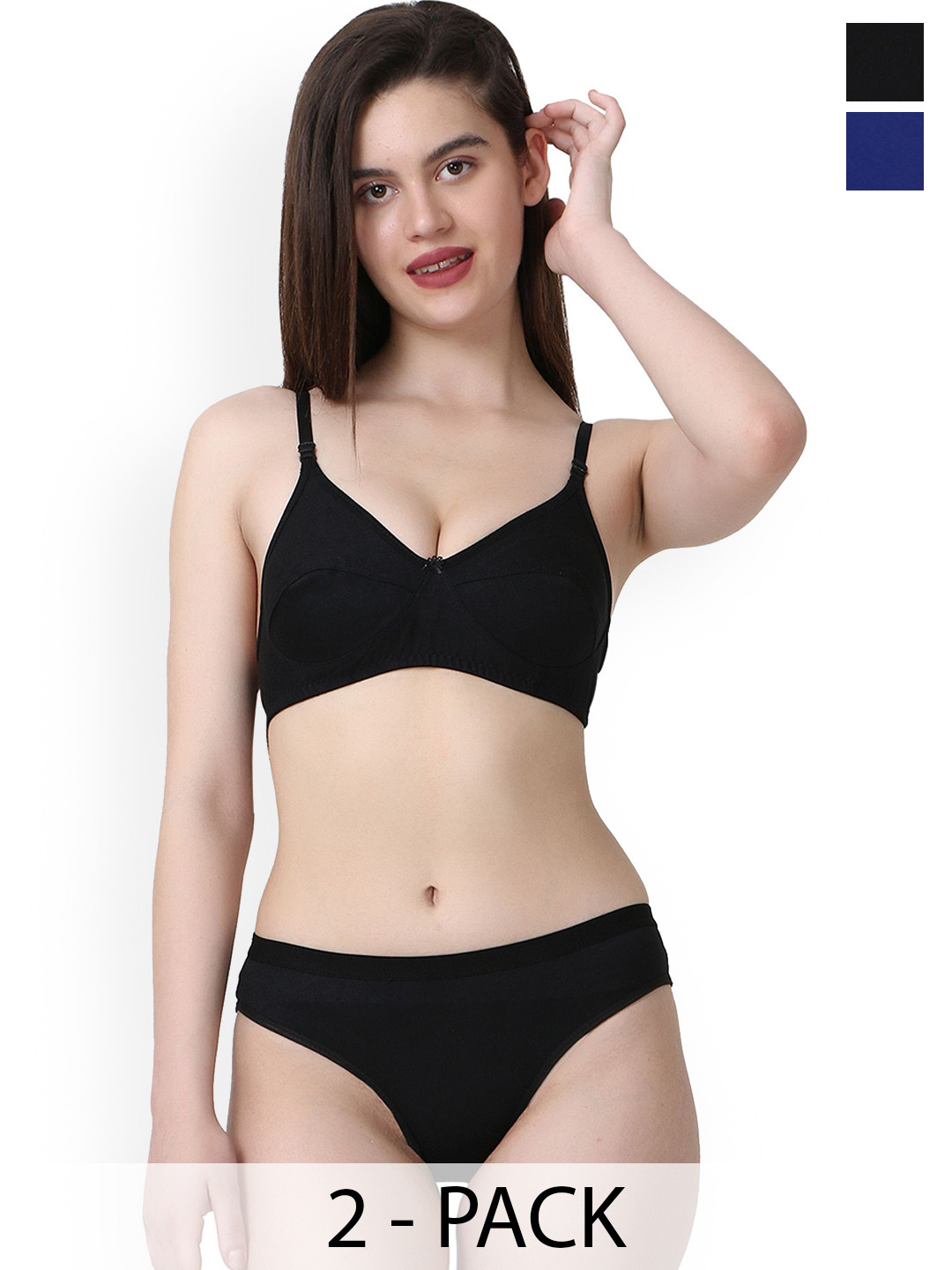 Samvar Pack Of 2 Cotton Non Padded Lingerie Set A-Ruchi-Sett_B,Bl