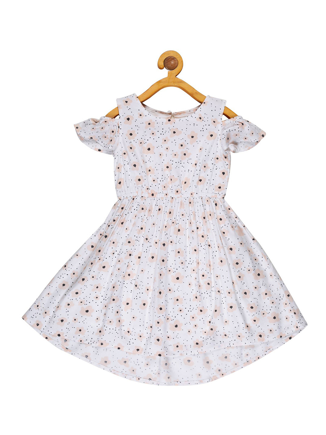 YOUNG BIRDS Girls Printed Cold-Shoulder Sleeves Fit and Flare Dress