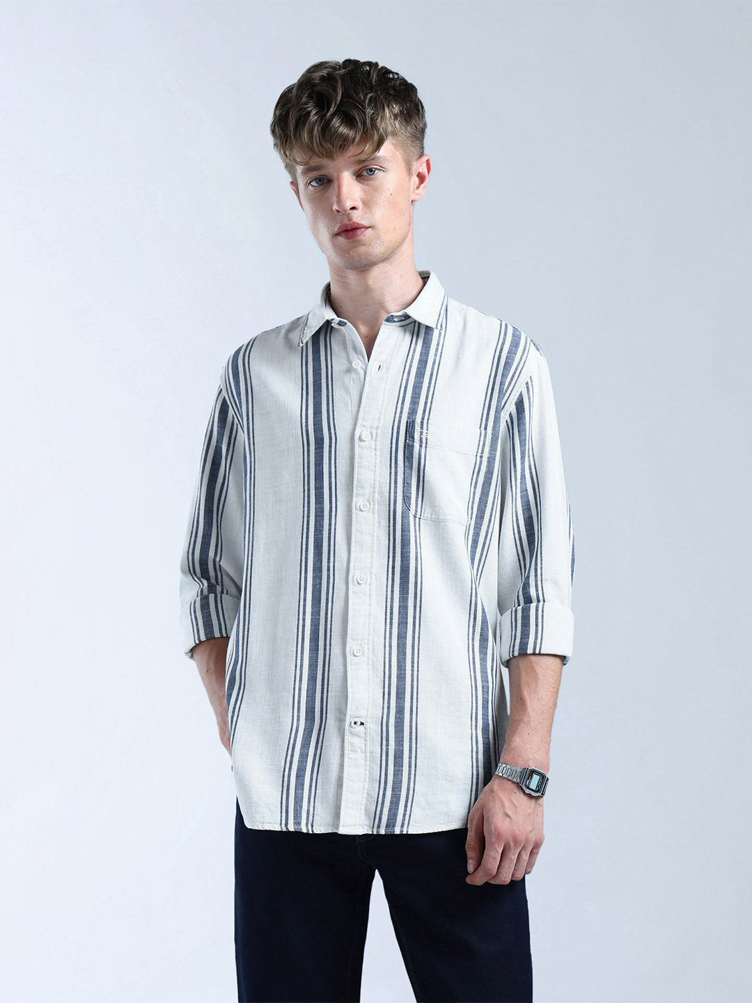 Flying Machine Slim Fit Vertical Striped Long Sleeves Original Shirt