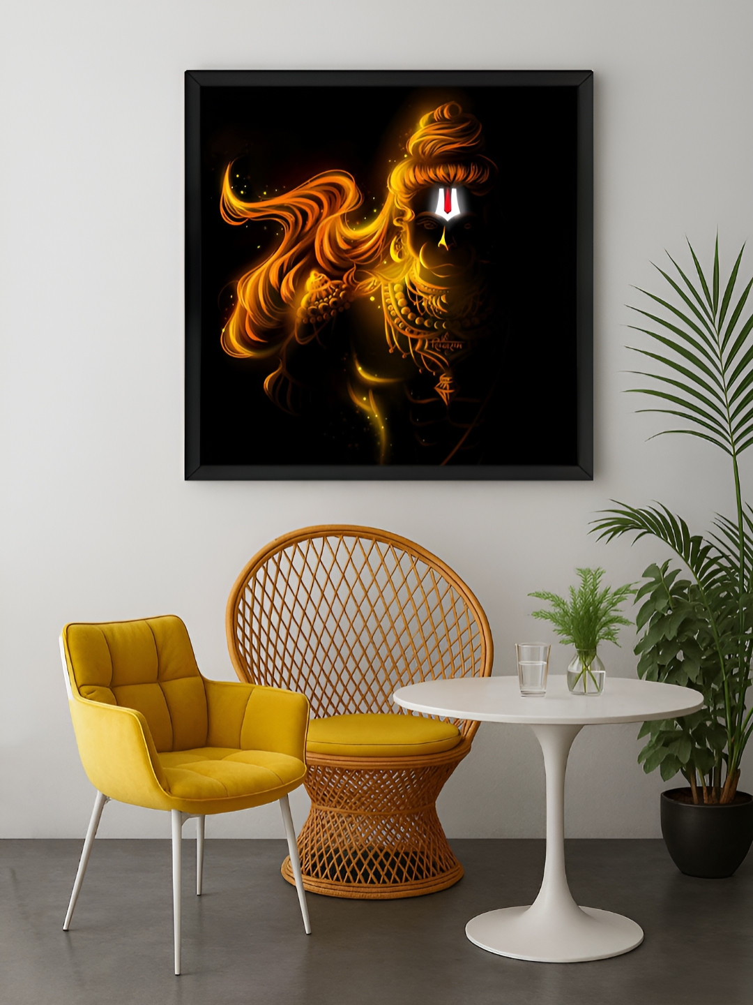 999Store Black & Orange Colored Hanuman Printed Canvas Wall Art