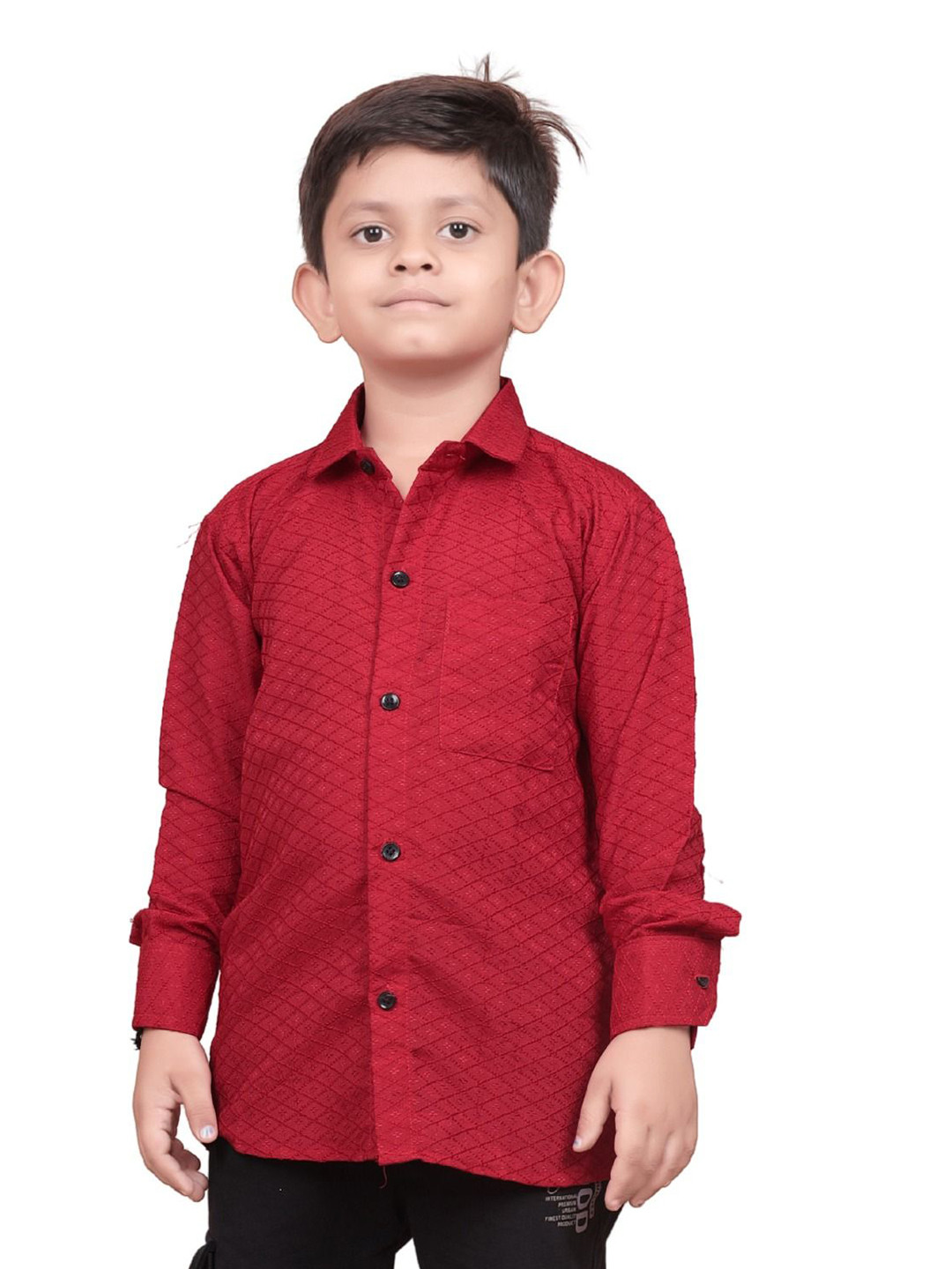 GUNJA FASHION Boys Comfort Fit Textured Spread Collar Cotton Casual Shirt