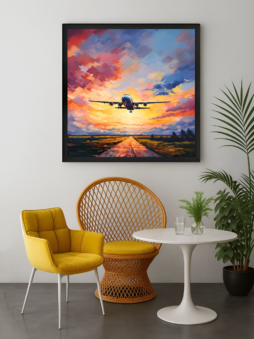999Store Orange Colored & Red Aeroplane Printed Canvas Wall Art