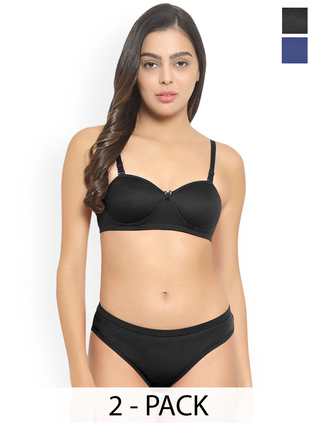 Samvar Pack Of 2 Cotton Lightly-Padded Non-Wired Lingerie Set B_Demi-Set_B,Bl