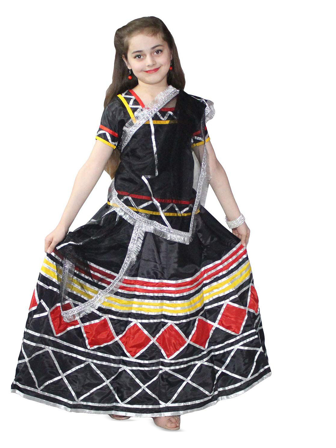 Kaku Fancy dresses Girls Embellished Kalbeliya Dance Top with Skirt