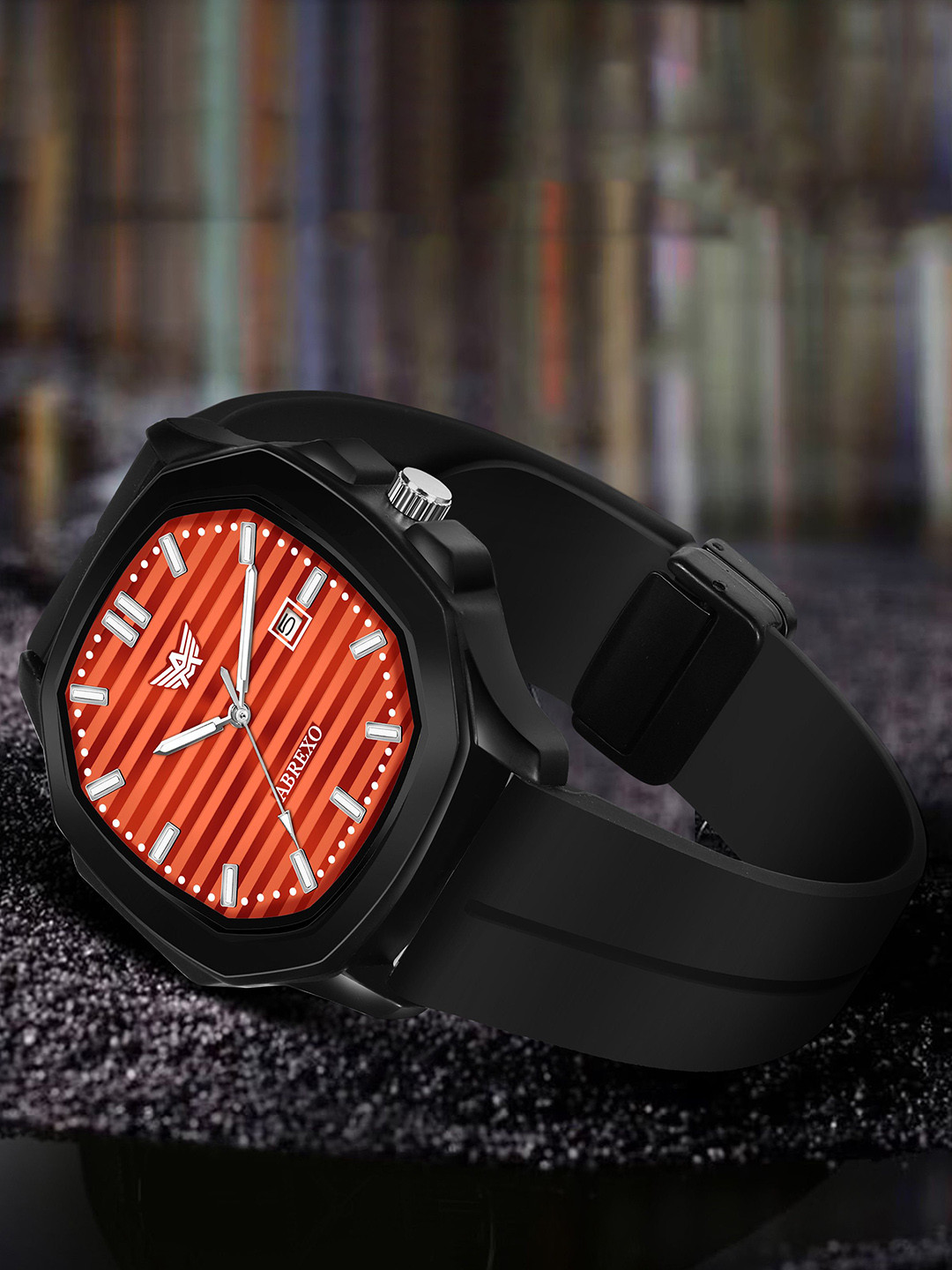 Abrexo Men Printed Dial & Straps Analogue Watch Abx6700-Red Dial Black Magnet Strap