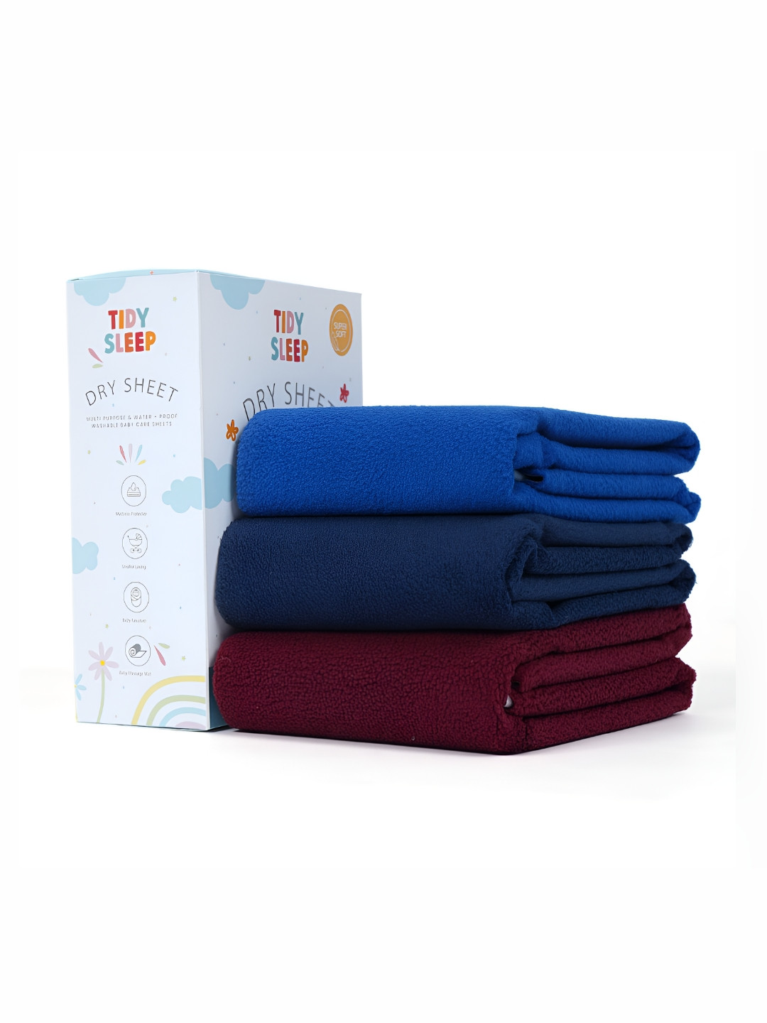 TIDY SLEEP Maroon & Navy Blue 3 Pieces Waterproof & Reusable Bed Protector Baby Drysheet