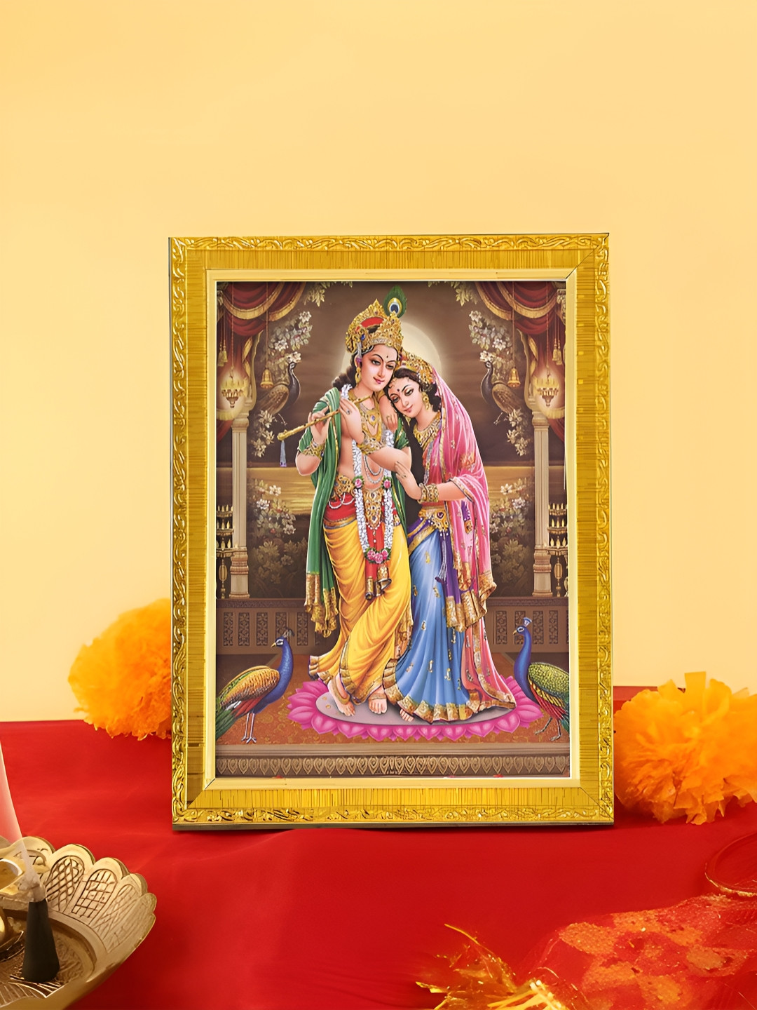 Art Street Gold Toned & Brown Sri Radha & Krishna Printed Photo Frame