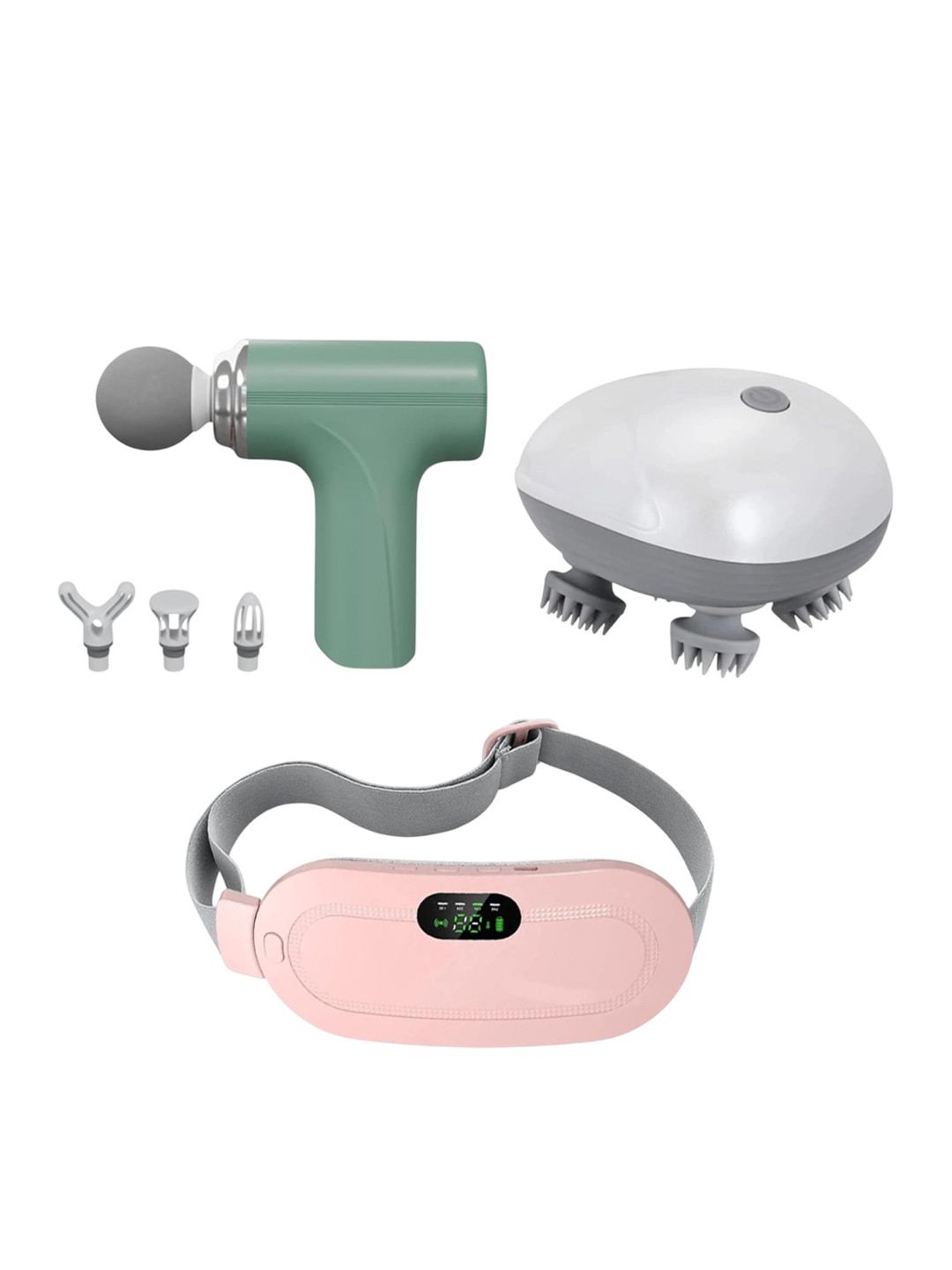 TENS Set Of 3 Gun, Scalp Head & Period Cramp Massagers With 4 Attachments