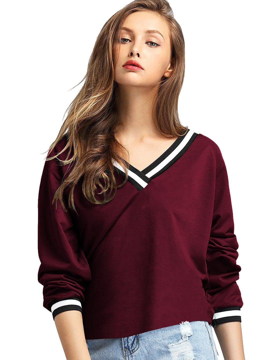 FABRICORN Women V-Neck Cotton T-shirt