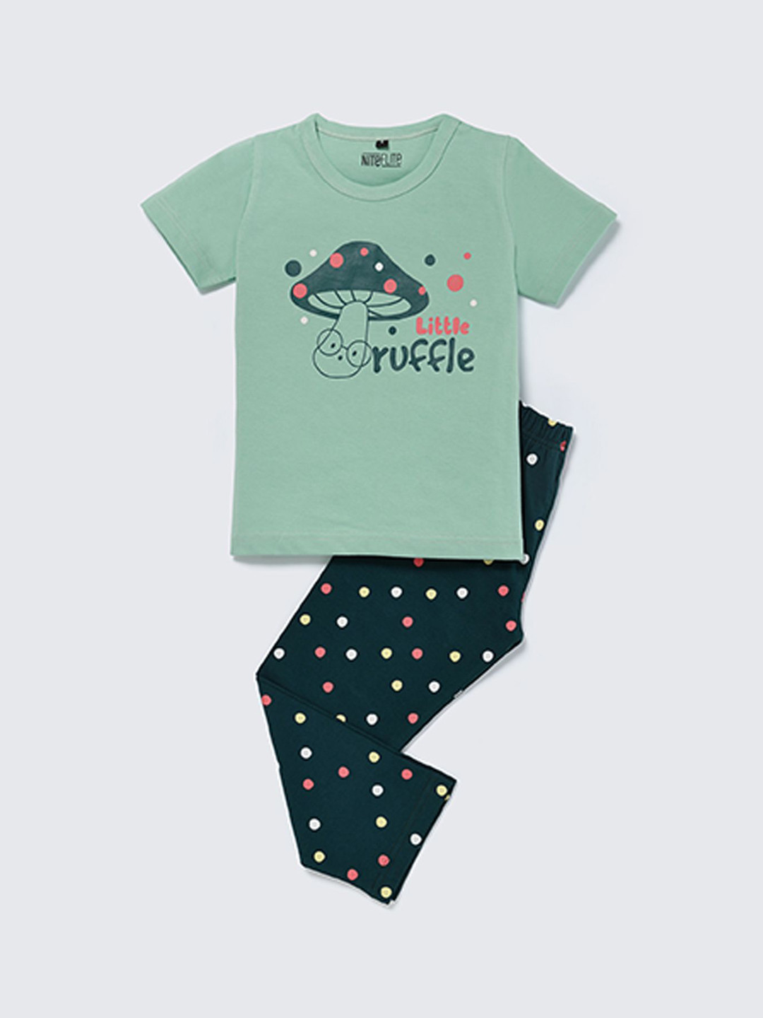 Nite Flite Kids Tiny Truffle Printed Round Neck Pure Cotton Night Suit