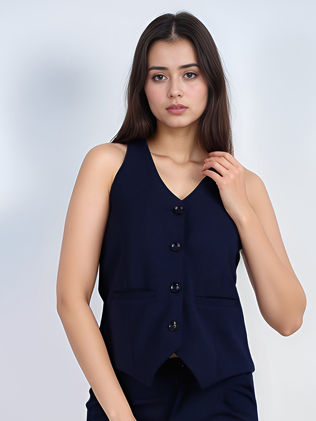 Rocksy Sleeveless V-Neck Slim-Fit Waistcoat