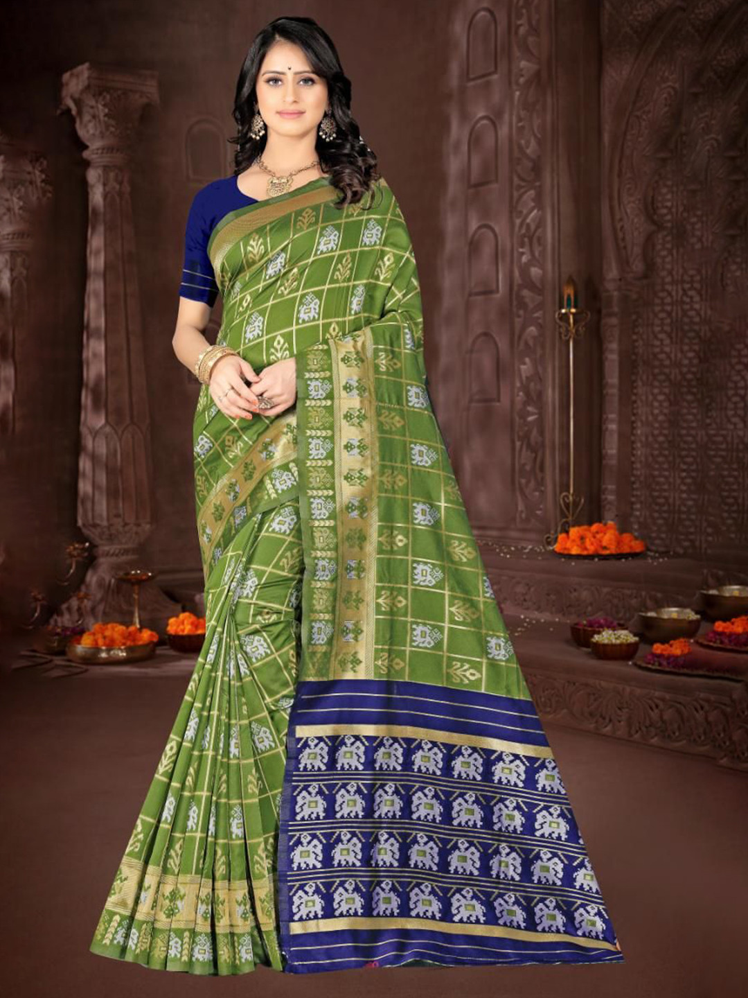 SAREEFLAME Ethnic Motif Woven Design Zari Kanjeevaram-Inspired Banarasi Saree
