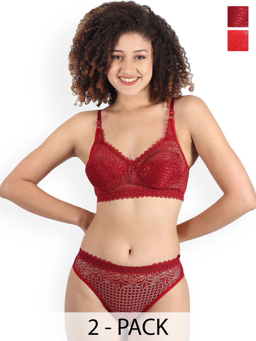 Samvar Pack Of 2 Self-Design Non Padded Lingerie Sets B-Rain-Set_R,M