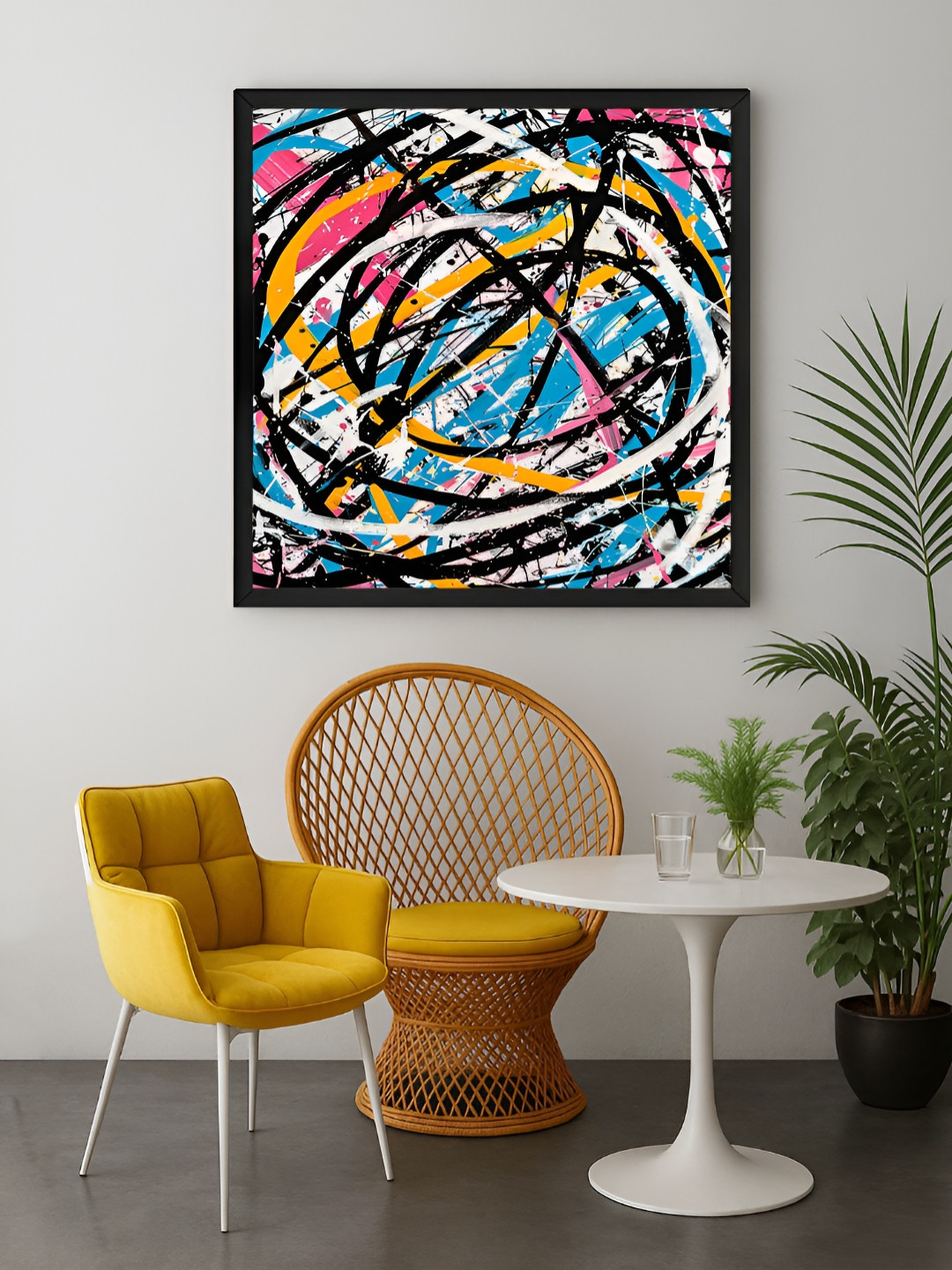 999Store Blue & White 1 Piece Abstract Lines Canvas Wall Art