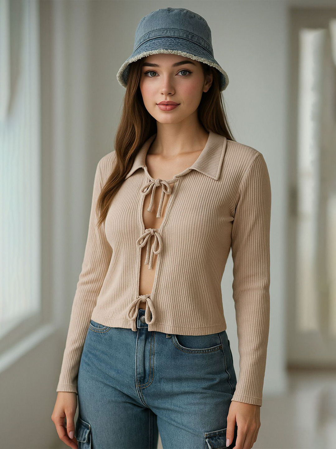 SXV STYLE Women Shirt Collar Tie-Ups Regular Fitted Top