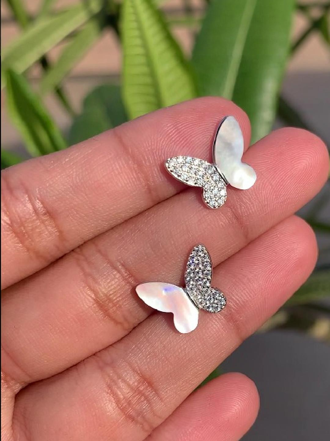 American Diamond Studded with Mother Pearl Kira Butterfly Stud on Pure 925 Silver.