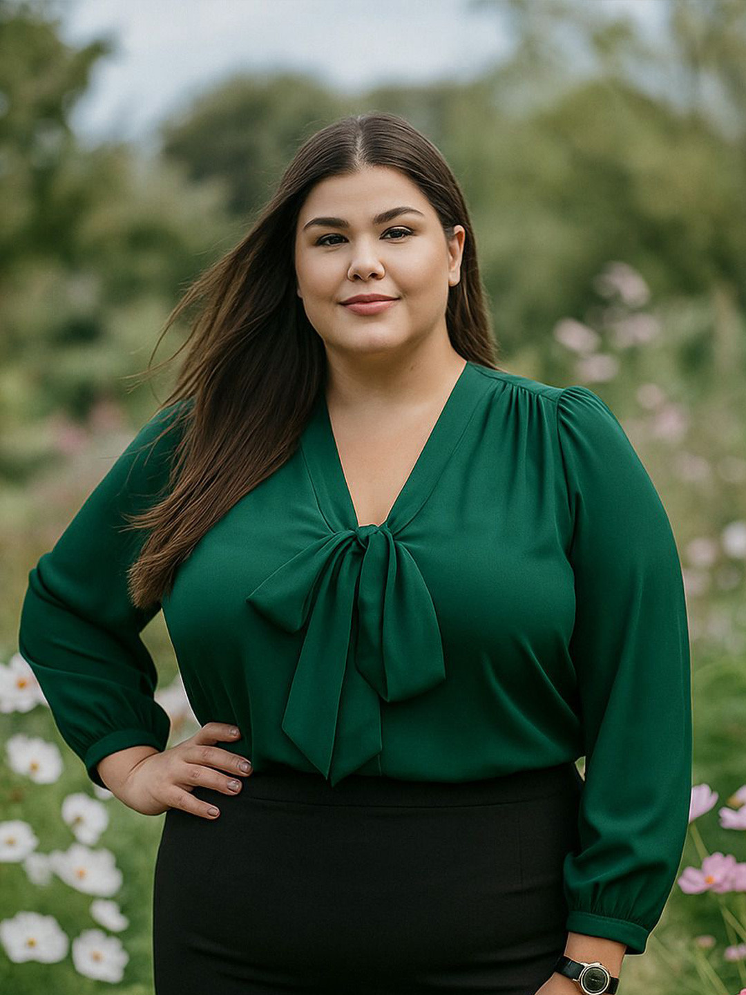 La Zoire Women Plus Size Cuffed Sleeves Regular Top