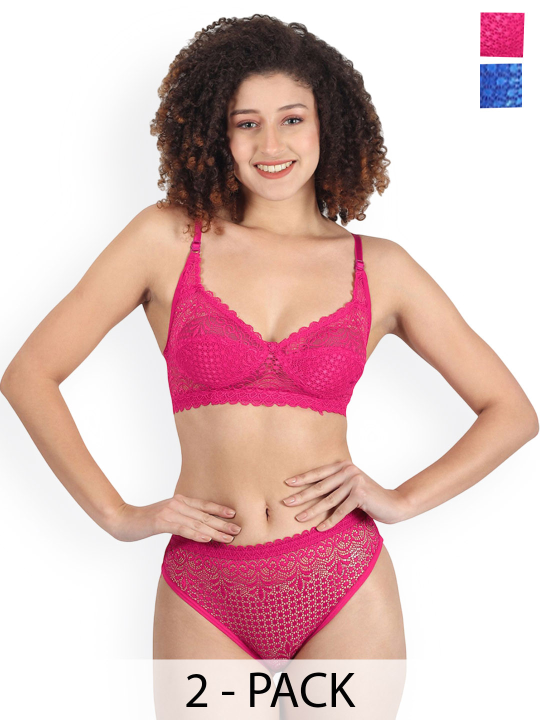 Samvar Pack Of 2 Self-Designed Net Non-Wired Non Padded Lingerie Set A-Rain-Set_B,P