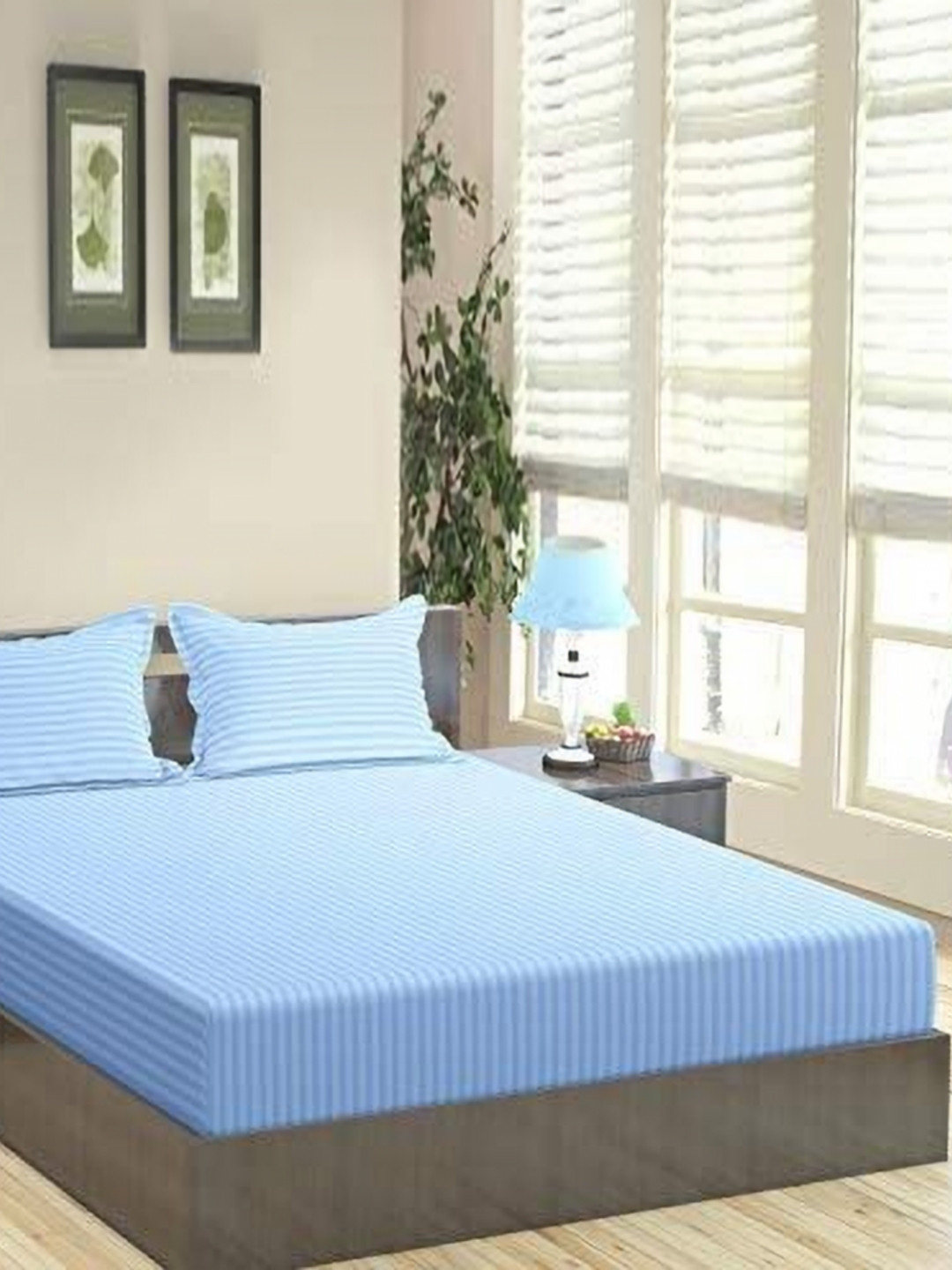 Trance Home Linen Striped Cotton 200 TC King Bedsheet with 2 Pillow Covers 1.98m x 1.83m