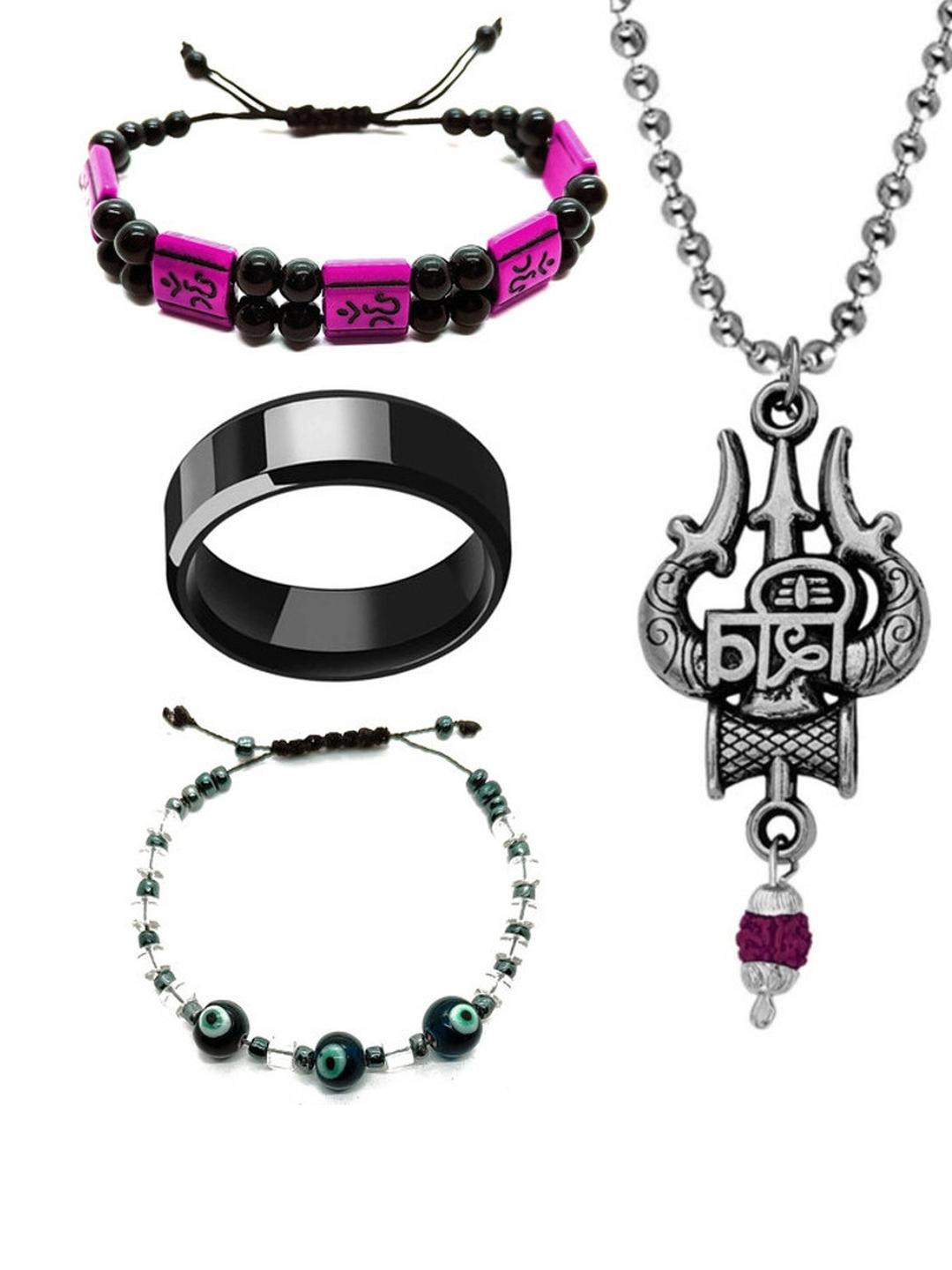 Dynamic Retail Pack of 4 Global Stainless Steel Rhodium Multicolor Jewellery Set