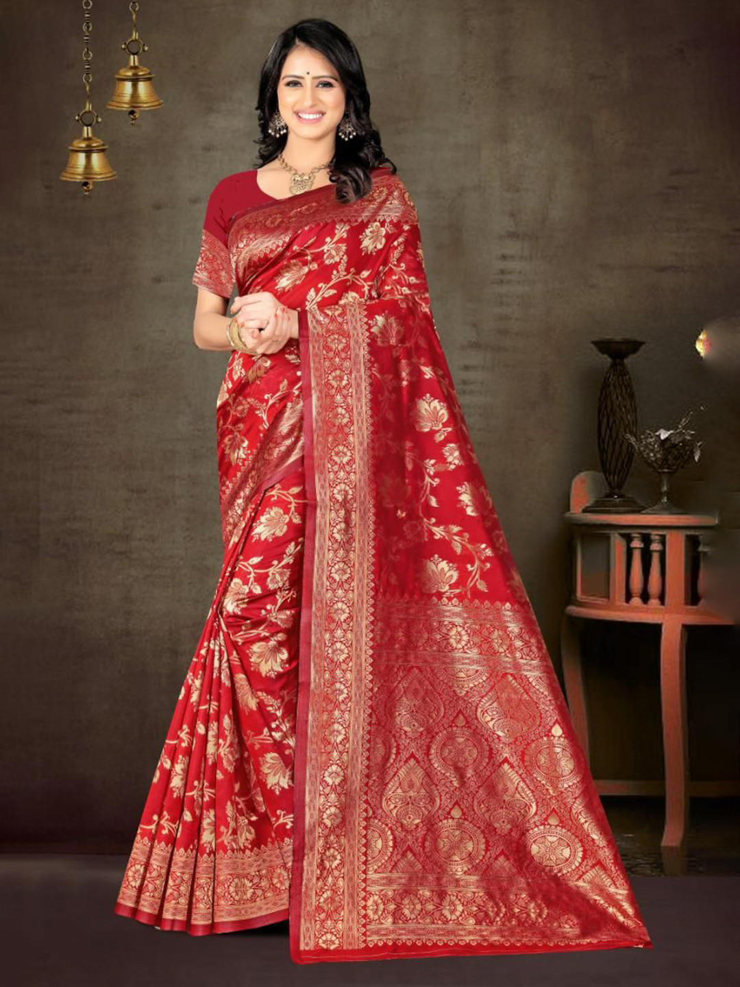 SAREEFLAME Ethnic Motif Woven Design Zari Kanjeevaram-Inspired Banarasi Saree