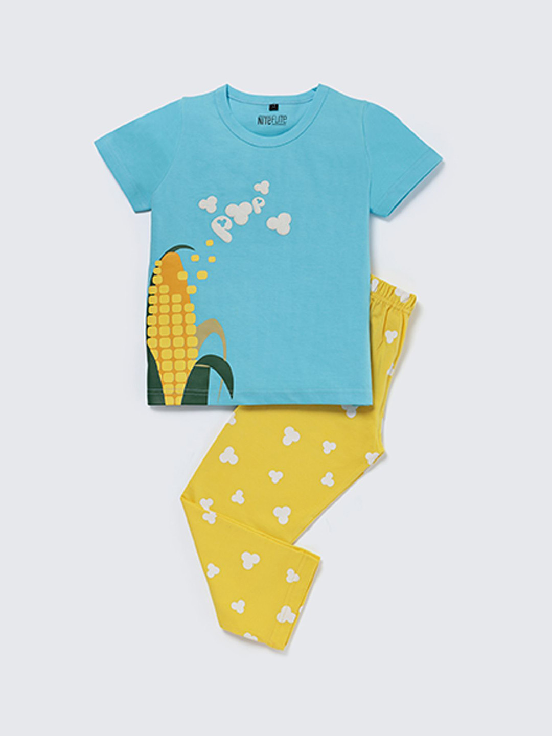 Nite Flite Kids Popcorn Printed Pure Cotton T-shirt & Pyjamas Night suit Set