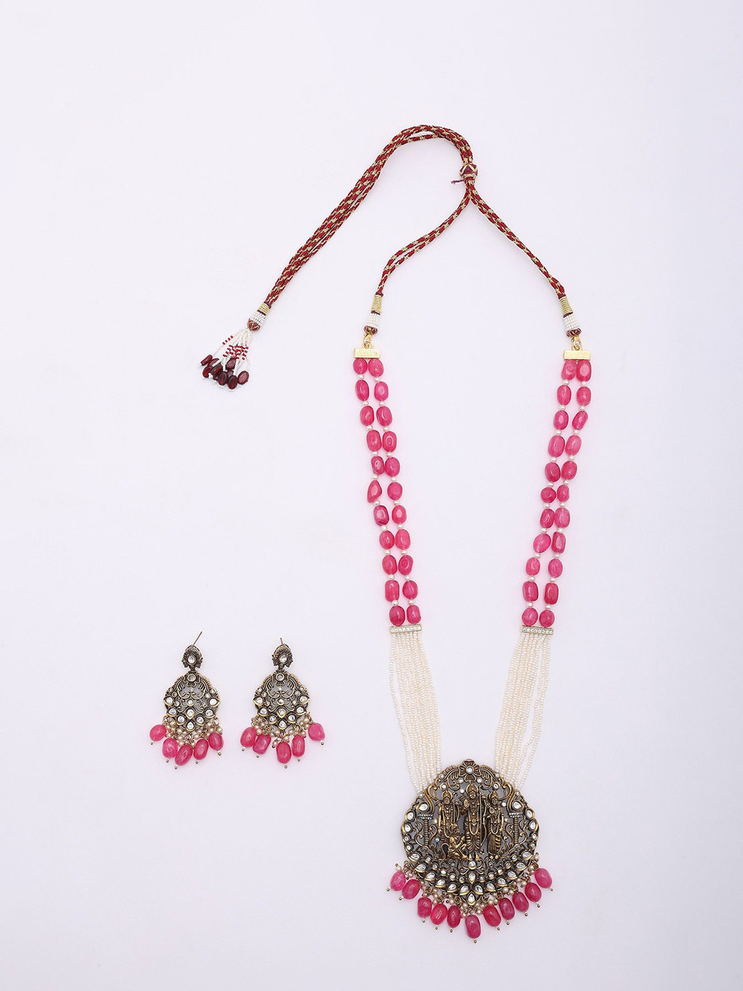 Exotic India Stone-Studded & Beaded Ram Darbar Jewellery Set