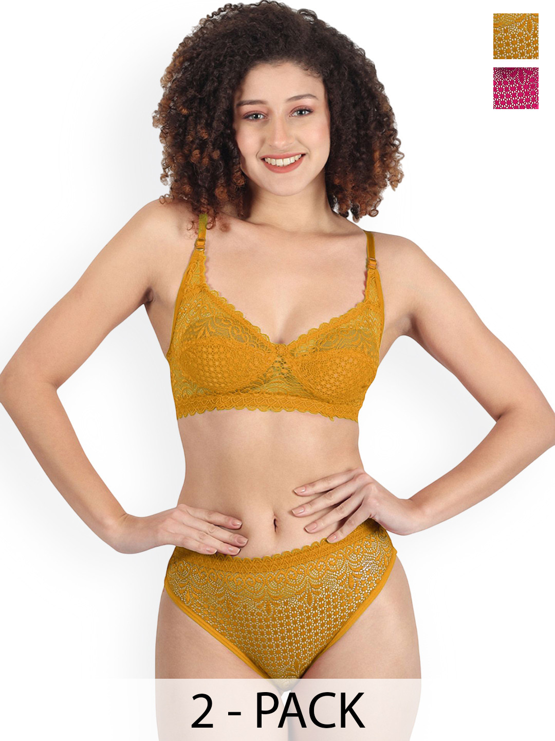 Samvar Pack Of 2 Self-Design Non Padded Lingerie Sets A-Rain-Set_P,Y