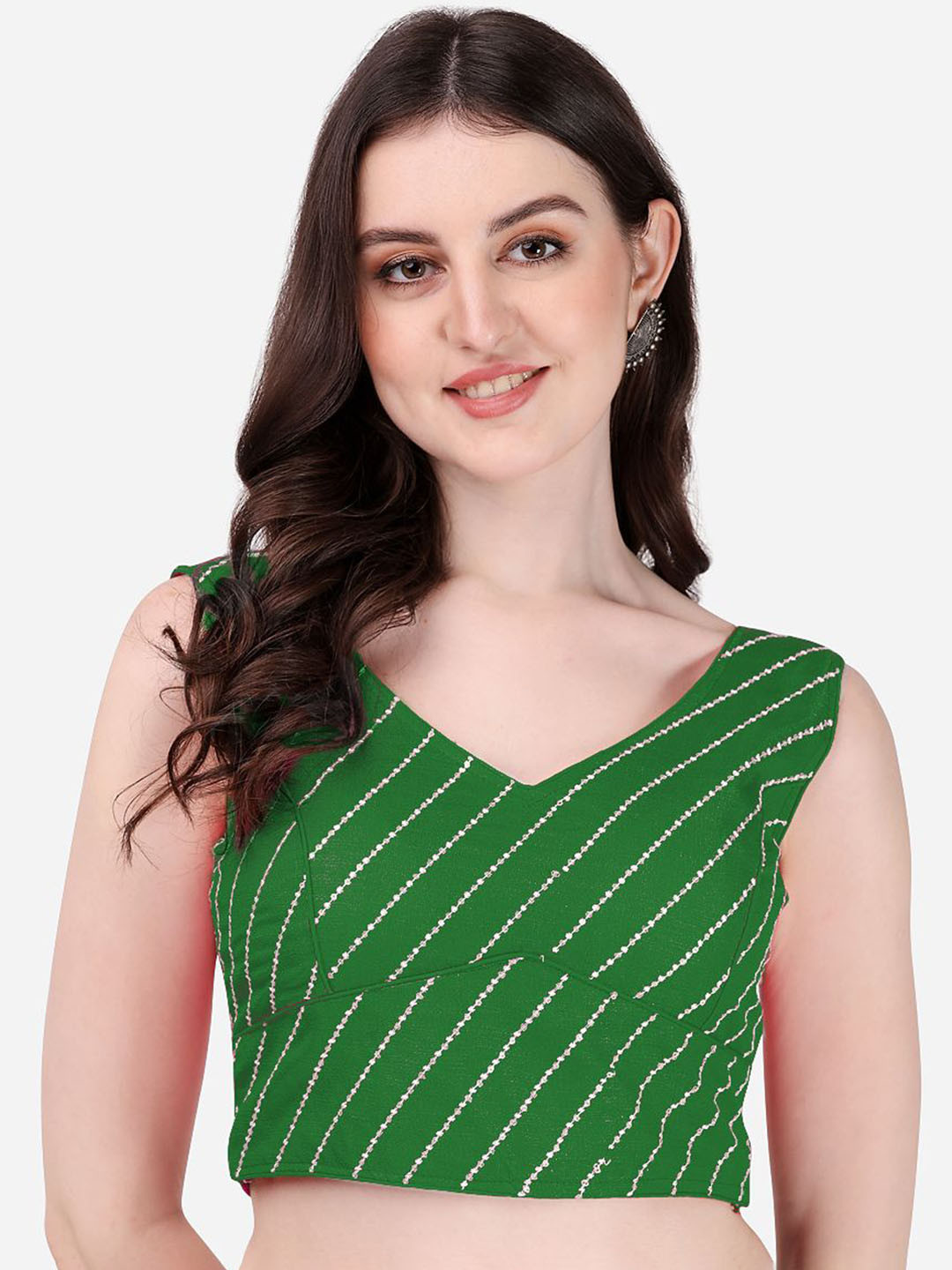 HERE&NOW Embroidered Silk Sequin V NeckSaree Blouse