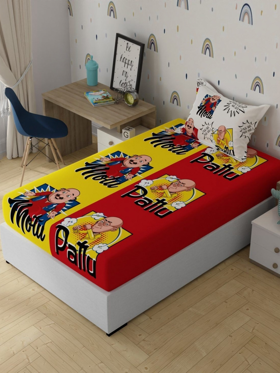 home expressions Yellow & Red Cartoon Characters 120 TC Single Bedsheet 50 m X 229 m