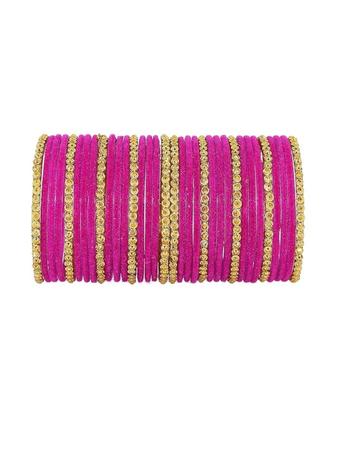 Guddan Set of 34 Rani & Golden Glass Bangle Set