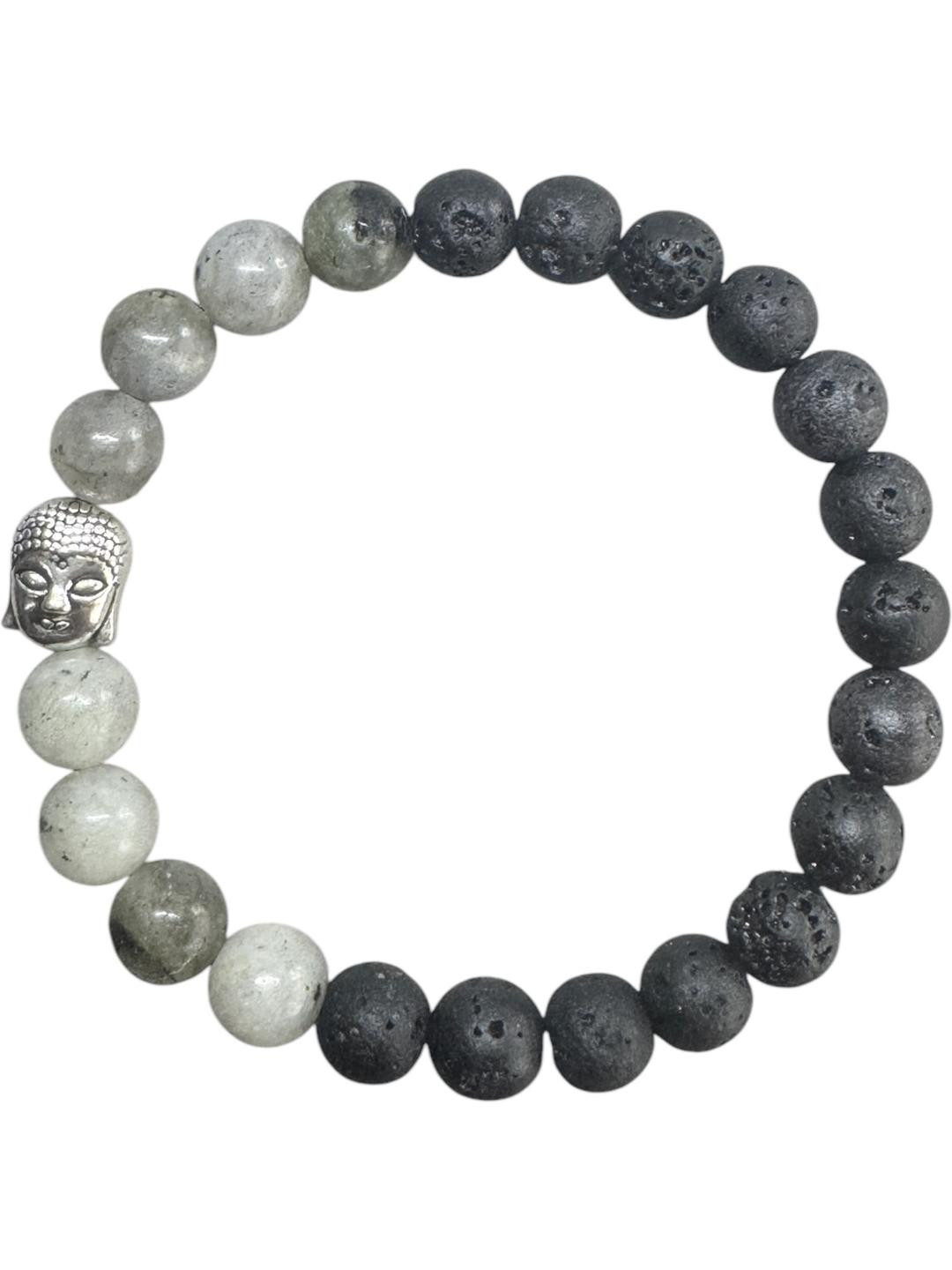 Gems Guru Unisex Lava Labradorite Stone Slip-On Bracelet with Buddha