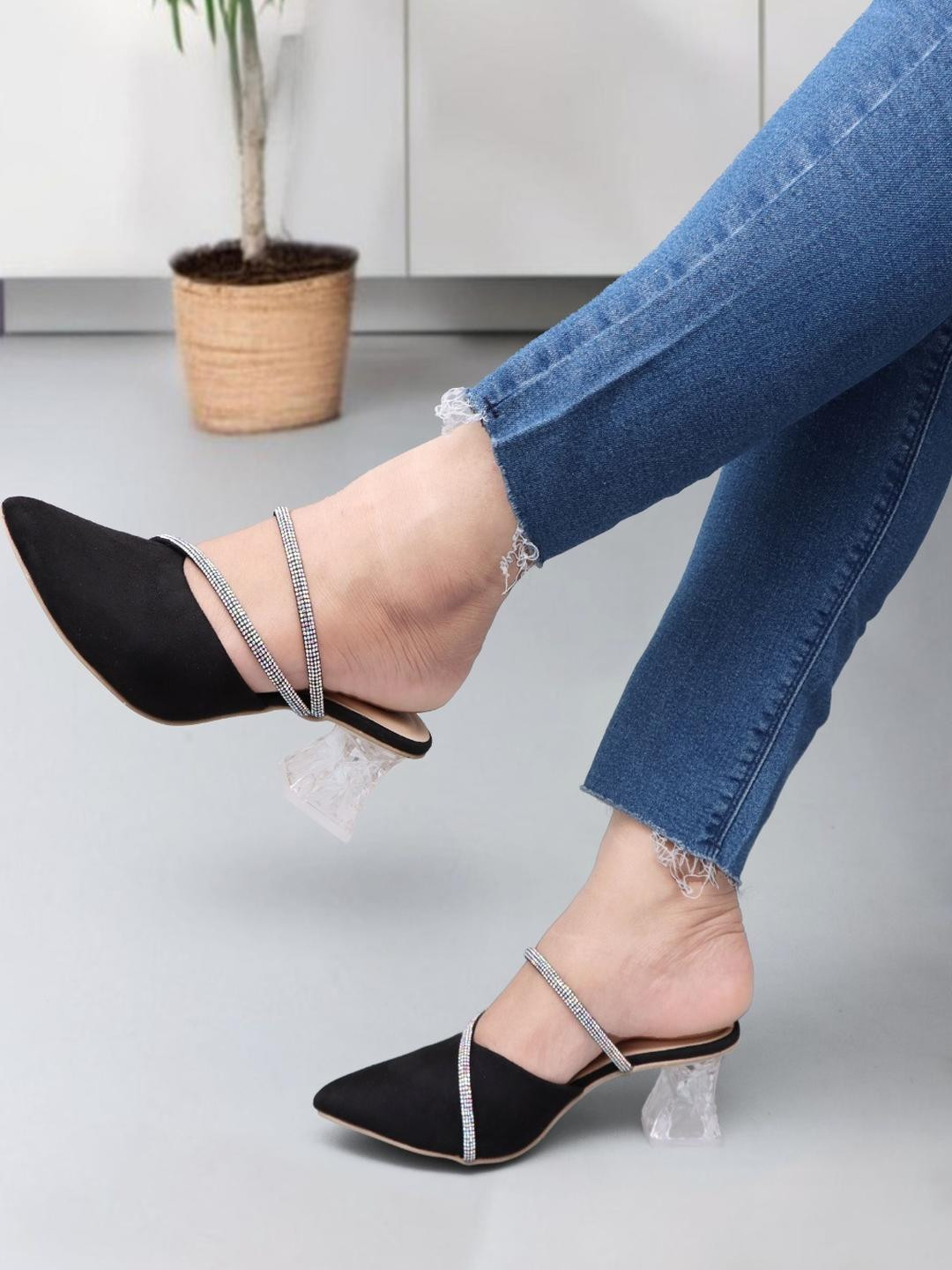 The arwah Embellished Suede Kitten Heels