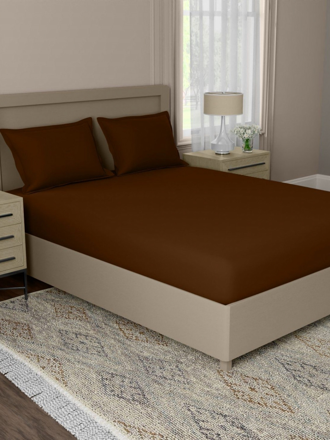 home expressions Brown Cotton 144 TC Queen Bedsheet 224 m X 254 m