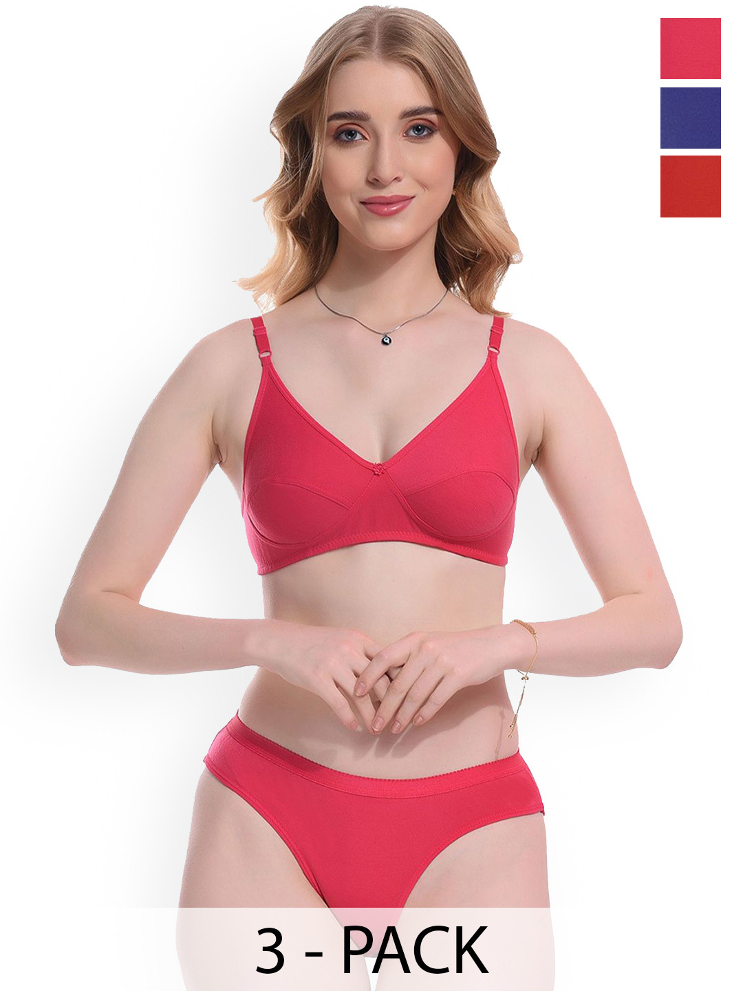 Samvar Pack Of 3 Non Padded Lingerie Sets Ruchi-Set_R,B,P