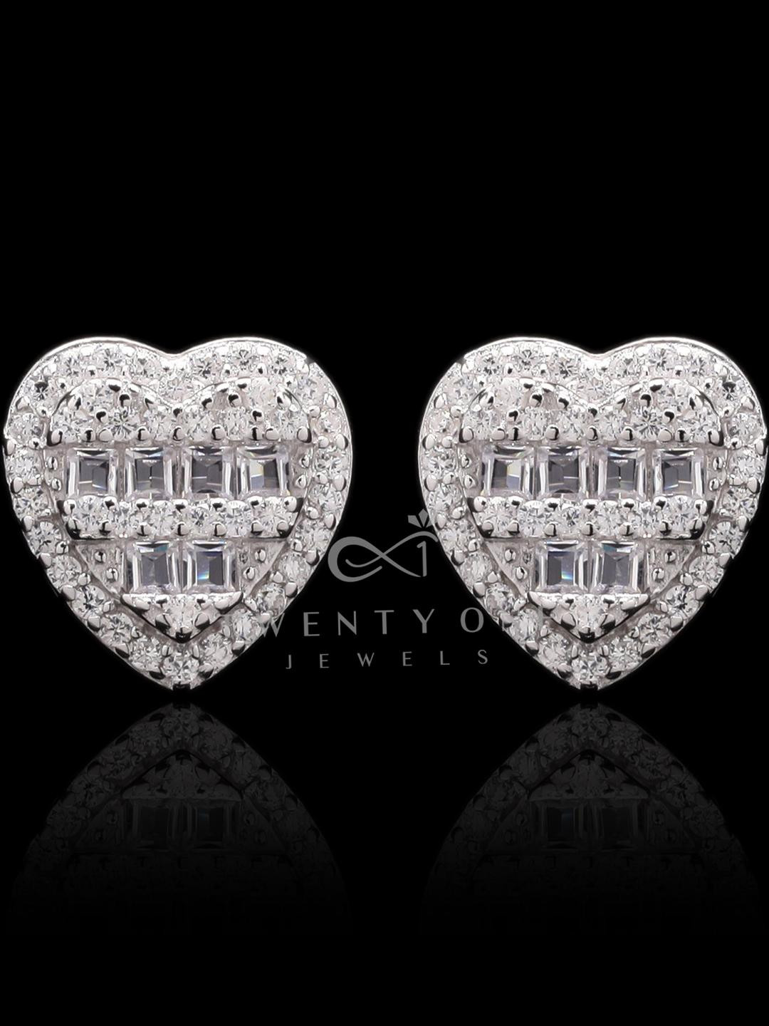 American Diamond Heart Savoya Studs on Pure 925 Silver