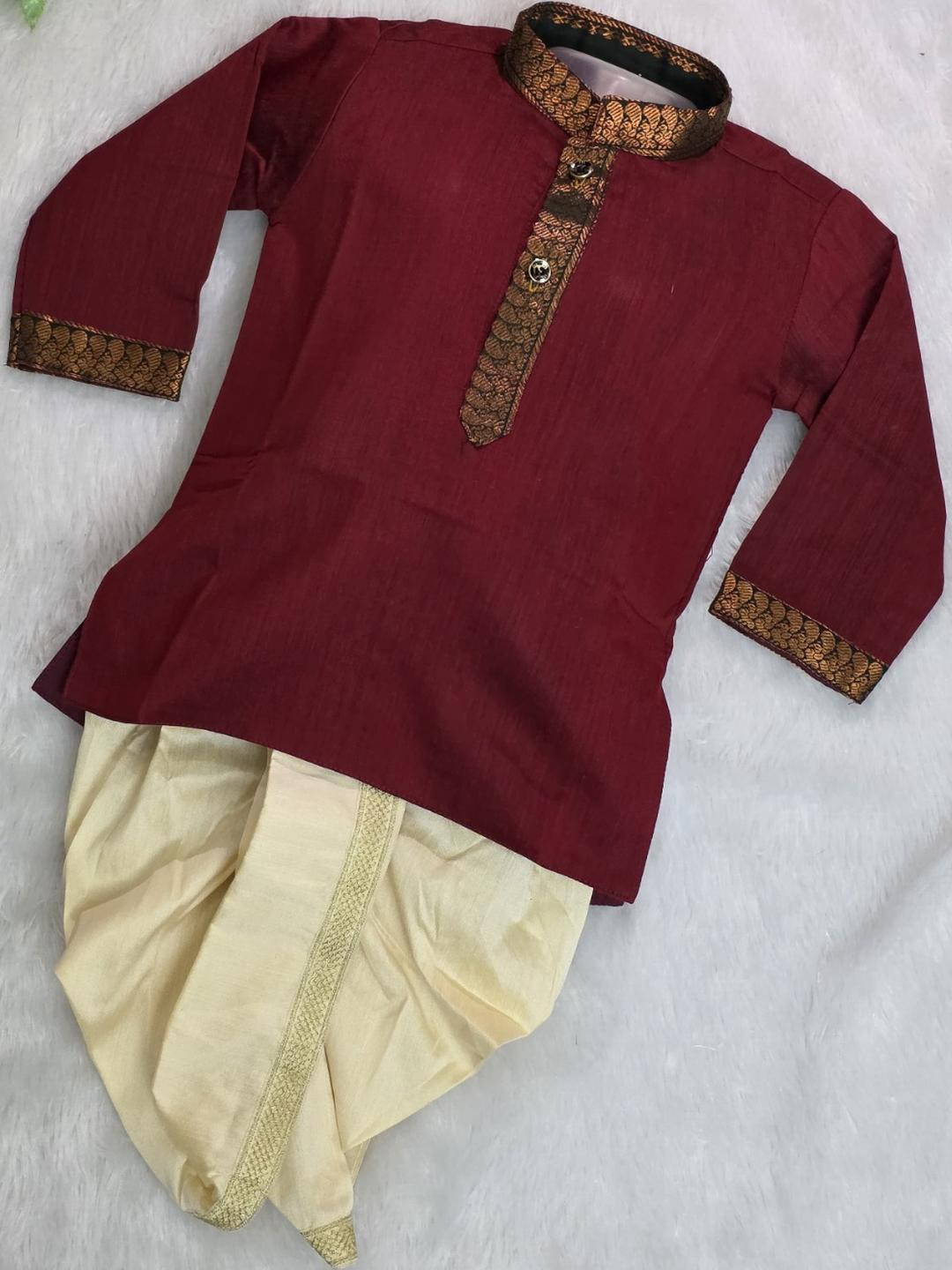 AMBA COLLECTION BOUTIQUE Boys Mandarin Collar Pure Cotton Kurta with Dhoti Pants
